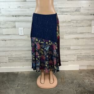 Vintage 80s Patchwork Broomstick Midi Skirt Women’s Size Large Floral Cottage